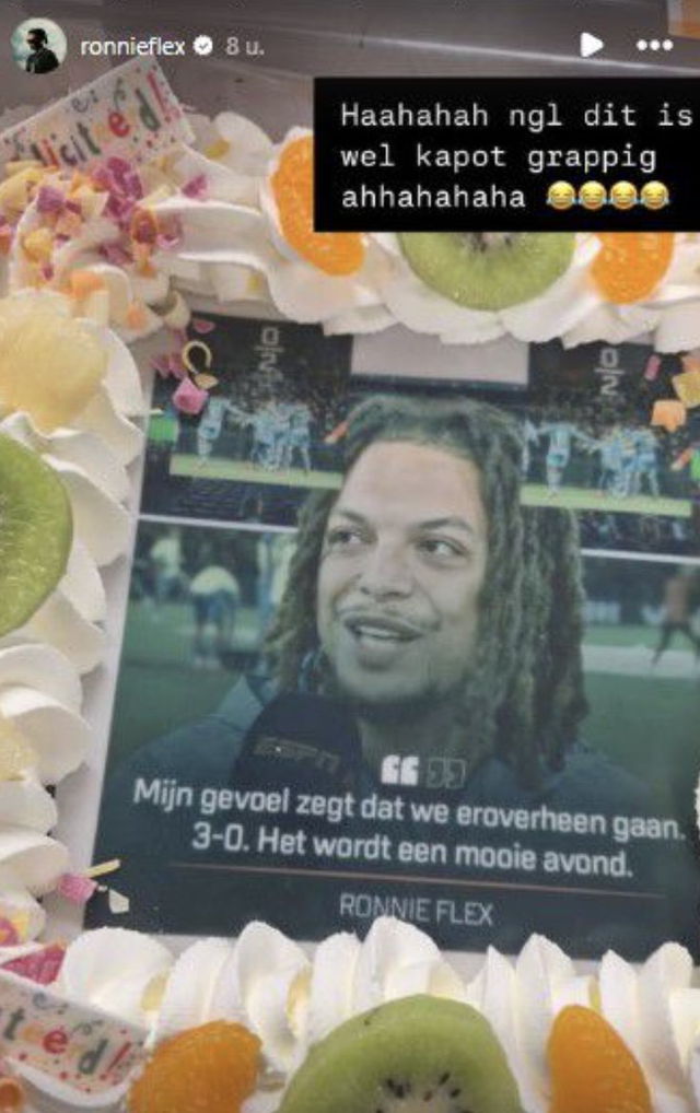 ajax-fans sturen taart als cadeautje naar ronnie flex na foutieve voorspelling feyenoord-ajax