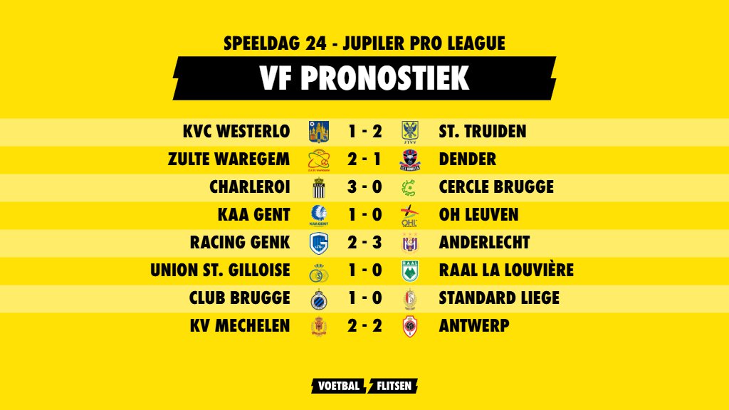 Voetbalflitsen pronostiek: Speeldag 24 in de Jupiler Pro League
