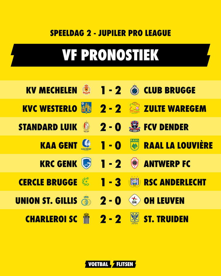Voetbalflitsen pronostiek: Speeldag 1 in de Jupiler Pro League
