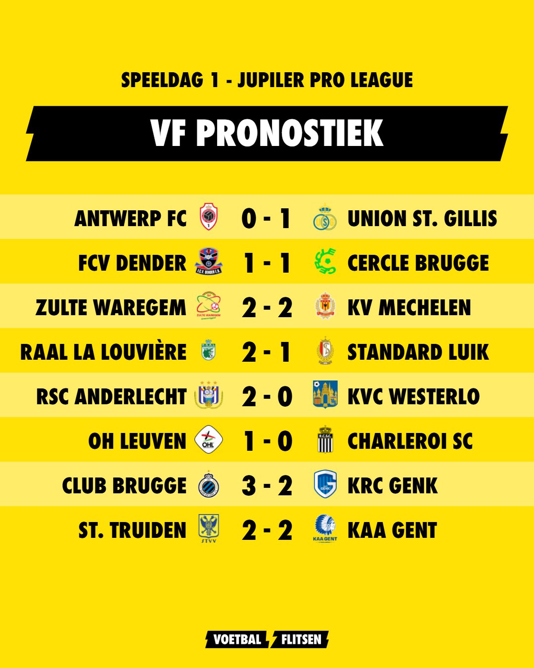 Voetbalflitsen pronostiek: Speeldag 1 in de Jupiler Pro League