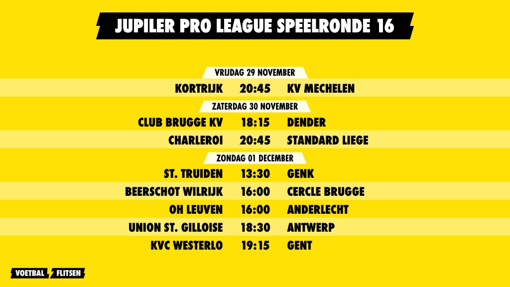 Pro League speeldag 16: Charleroi - Standard, STVV - Genk en Union - Antwerp