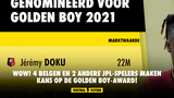 Wow! 4 Belgen en 2 andere JPL-spelers maken kans op de Golden Boy-award!